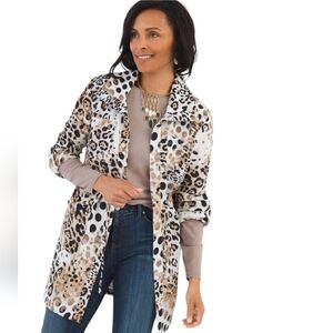 Chicos Leopard Print,Anorak Longsleeve Collared Tunic Jacket
